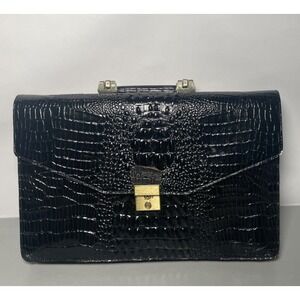 Vintage Sudhaus Attache Briefcase Document Bag Black Gator Croc Embossed